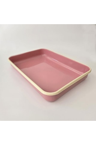 Emaye Dikdörtgen Fırın Tepsisi Gül Kurusu Pembe