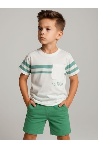Jack Lions Erkek Çocuk Pamuklu Çizgili T-shirt-16123 Ekru