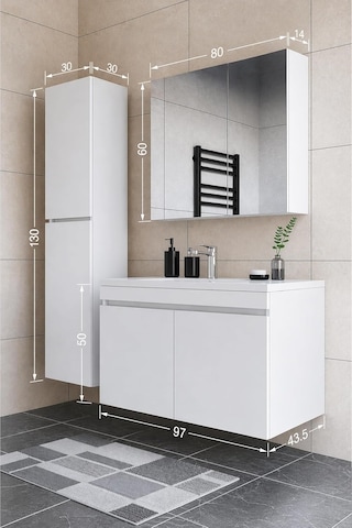 Teta Home Tokyo 100 Cm Mdf Banyo Dolabı Seti + Boy Dolabı Beyaz Diğer