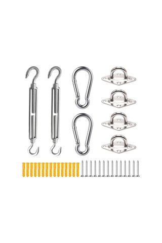 Geeksen 304 Paslanmaz Çelik 5mm Gömlekli Çatal Seti - Gölge Yelkeni, Lambalar İçin Asma Aksesuarı - Tersiyon Ayarlı, Dış Mekan Uygun Gümüş