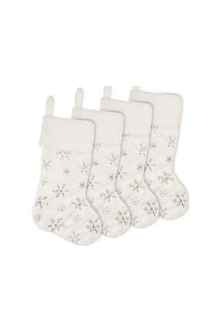 Reedark Büyük Noel Çorabı 4'lü Set - Krem Beyaz Yapay Kürk Ve Pullu Kar Tanesi Desenli Diğer