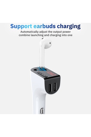 V14 Araç Bluetooth Kulaklık Fm Fd Kablosuz Başlatıcılar Çift Usb Araç Şarj Beyaz