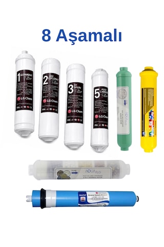 Lg Chem 8 Aşamalı Su Arıtma Cihazı Filtre Seti Inline Filtre + Ro Membran + Mineral Filtre Kapalı Kasa Uyumlu Tam Set 8 Aşamalı Filtre Seti