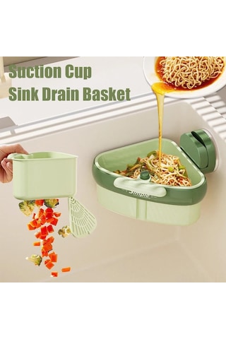 Skycity Mutfak Lavabo Köşesi Suda Filtre Sepeti - Basarak Açılabilir Kapağı, İki Katlı Ayrıştırıcı, Vakum Süngerli Montaj, Yeşil Yeşil