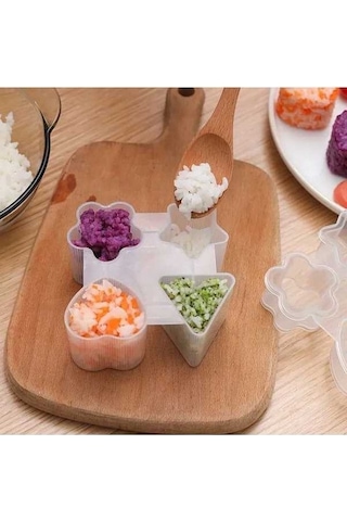 Fortunelane 4 Farklı Şekil Kalp, Çiçek Kalıbı Seti - Sağlıklı Lezzetli Atıştırmalıklar İçin Japon Usulü Onigiri Hamuru Kalıbı, Şe Şeffaf - Beyaz