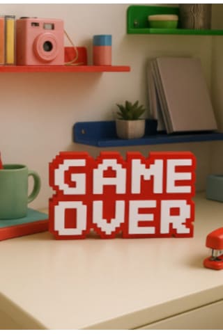 Retro Game Over Kabartmalı Dekoratif Obje - Siyah Masaüstü Ve Duvar Süsü Hediye 0