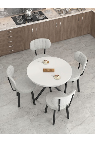 Mygusi Azra Mutfak Masa Takımı 90 Cm Masa Beyaz Masa + 4 Sandalye Açıkgri