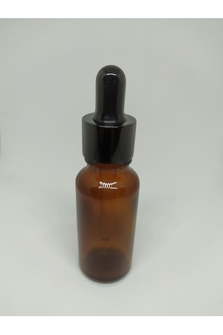 20Ml Cam Amber Şişe İnce Cam Damlalık Siyah Metal Kapak (10 Adet)