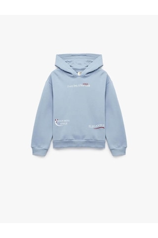 Koton Baskılı Kapşonlu Mavi Kız Çocuk Sweatshirt 6wkg10201ak Mavi