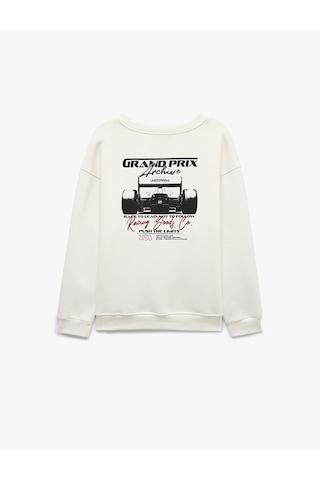 Koton Rahat Kalıp Üç İplik Şardonlu Pamuklu Bisiklet Yaka Arkası Baskılı Sweatshirt Beyaz 7wam70210mk
