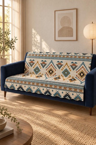 Çok Amaçlı Kadife Koltuk Örtüsü Kaymaz Süngerli 165x215 Cm Modern Bohem Çekyat Şalı Piknik Masa Örtüsü Alk17 Bej