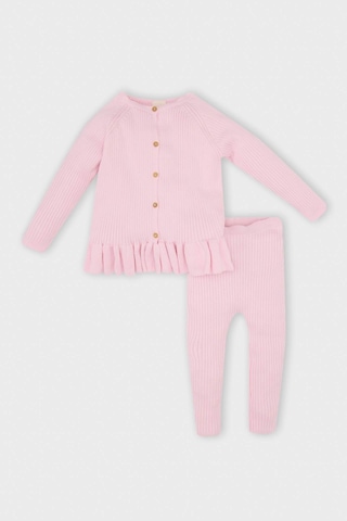 DeFacto Kız Bebek 2'li Takım Uzun Kollu Düğmeli Kazak Beli Lastikli Triko Alt C9762A524WNPN105 Pembe