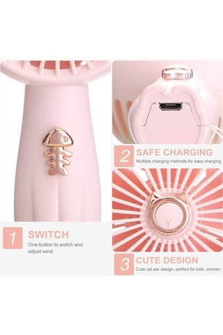 Taşınabilir El Tipi Fan, Şarj Edilebilir Pil Ve 3 Hız İle Güçlü Mini Usb Fan, Sevimli Kişisel Küçük Elektrikli Fan 4585 Pembe