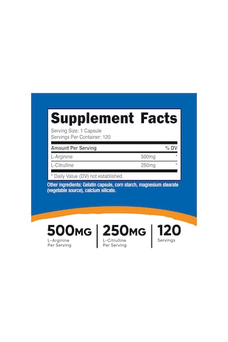 Nutricost L-arginine Arjinin L-citrulline Sitrulin Complex 750m