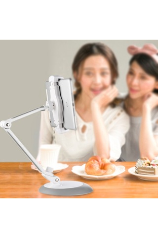 Masaüstü Telefon & Tablet Tutucu Standı, Ağırlıklı Metal Taban, 14/22cm Kol Boyları, Pvc+metal