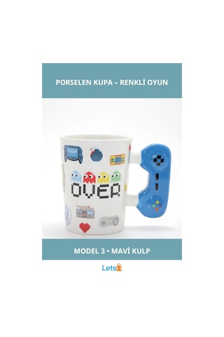 Mavi Oyun Konsolu Kulplu Eğlenceli Porselen Kupa Bardak Çok Renkli