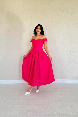 Valensdesign Fuşya Jakarlı Elbise Fuşya