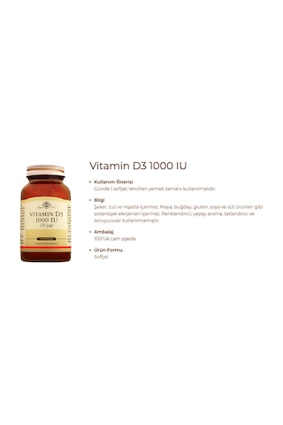 Solgar Vitamin D3 1000 Iu 100 Kapsül