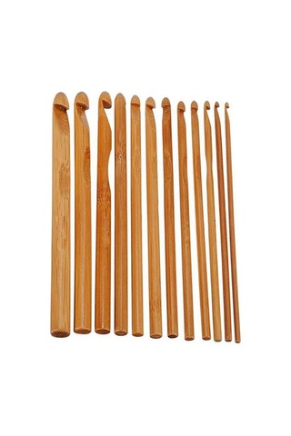 Jms 12 Adet Bambu Tığ Kanca 3mm-10mm Iplik El Sanatları Örgü İğne Ahşap Saplı