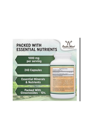 Double Wood Ginseng Korean Red Extract 1000mg 240 Veg Capsu...
