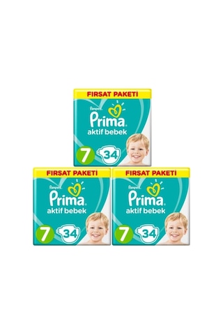 Prima Pampers Aktif Bebek Fırsat Paketi Bebek Bezi 15+ KG 7 Beden 3 x 34 Adet 3'lü