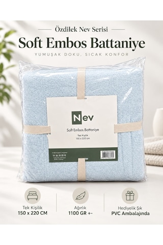 Özdilek Nev Serisi Soft Embos Tek Kişilik Battaniye 150x220 - Buz Mavi
