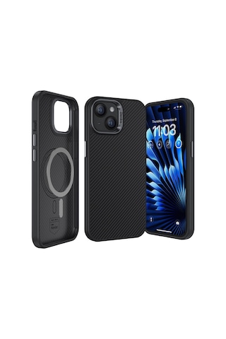 Apple Uyumlu iPhone 15 Plus Kılıf Karbon Fiber Magsafe Şarj Özellikli Benks Hybrid Armorpro 600d Kevlar
