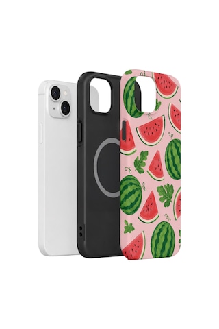 Apple iPhone Uyumlu 13 Vorian Çift Katmanlı Magsafe Kılıf Watermelon Garden Party