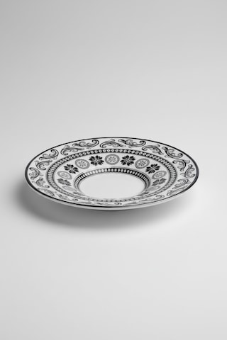6 Kişilik Mavi Lacivert Çiçek Desen Yaldızlı Çay Tabağı 12cm Beyaz