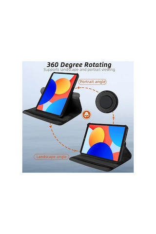 Xiaomi Redmi Pad Se 8.7 İnç Modeli İle Uyumlu 360 Dönerli Tablet Kılıfı + Ekran Koruyucu + Kalem Kapaklı Kılıf