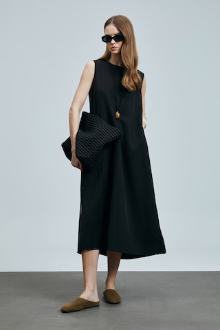 Lufian Grace Kadın Lyocell Karışımlı Keten Elbise Siyah Siyah 121290018100100 Siyah