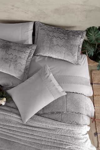 Elart Çeyiz Paketi 10 Parça Yatak Örtüsü+nevresim Takımı+battaniye Nüans Gümüş