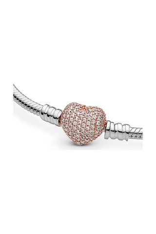 Lunarie Rose Gold Pavé Kalp Klipsli Charm Bileklik Gümüş