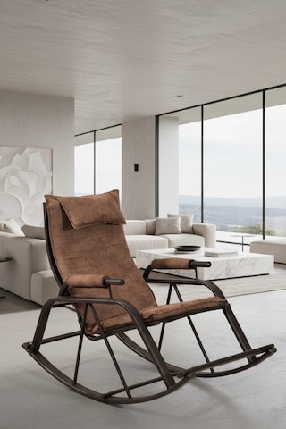 Lumis Garden Relax Sallanan Sandalye, Metal Ayaklı Tv Koltuğu, Sallanan Tekli Koltuk Kahverengi