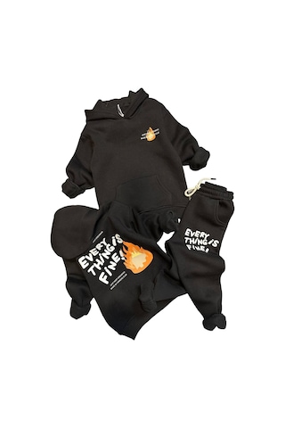 Riccotarz Erkek Çocuk Alev Ve Yazı Baskılı Çift Tarafbaskı Sweatshirt Penye Siyah Eşofman Takım Riccotarz Erkek Çocuk Alev Ve Yazı Baskılı Çift Tarafbaskı Sweatshirt Penye Siyah Eşofman Takım