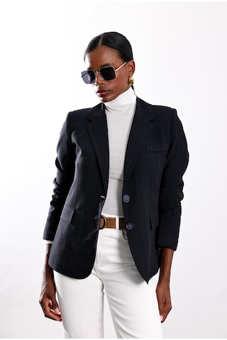 5in1Canpolat Lacivert Çizgili Blazer Ceket 17285