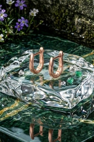925 Ayar Gümüş Taşsız Minimal J Kadın Küpe 1,5 Cm Zarif Halka Küpe Rose