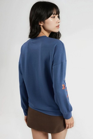 Hiccup Modal Dokulu İşlemeli Bisiklet Yaka Sweatshirt Berşan Collection Peygamber Çiçeği Mavisi