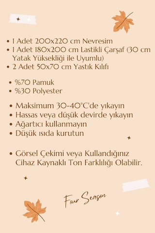 Çift Kişilik Lastikli Çarşaflı Nevresim Takımı Pamuklu Four Season Bej Gri Renkli