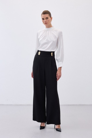 Sateen Bel Aksesuarlı Pantolon - Siyah-136488 Siyah