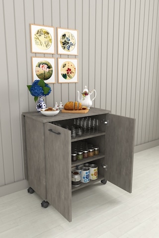 Asra Trend Mutfak Adası Yemek Masası MA-01 %100 MDF Çok Amaçlı Tekerlekli Hazırlık Masası Retro Gri