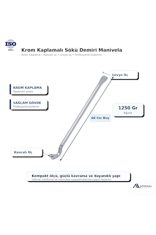 Krom Kaplamalı Sökü Demiri 45cm 60 Cm 75 Cm Kancalı Manivela Levye