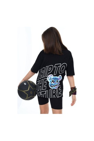 Ekkokids Çocuk Trip Baskılı Tshirt-14548 Siyah