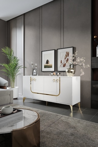 ART KONSOL MDF MEBRAN KAPAK BEYAZ GOLD