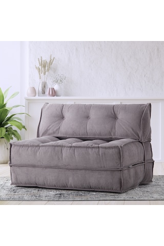 Homedius Mocca Fitilli Kadife Çift Kişilik Katlanır Yatak Olabilen Koltuk-gri Gri