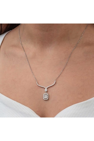 Gümüş Baget Taşlı Gerdanlık Model Kadın Kolye-205543 Çok Renkli