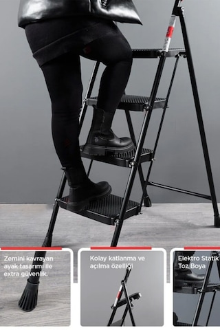 Perilla 51404 Stepla Geniş 4 Basamaklı Katlanır Merdiven Eurotower Siyah