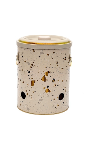 Terrazzo Cream Desenli Metal Soğanlık, 17.5 X 22.5 Cm, 5 Lt