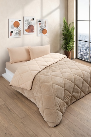 Çift Kişilik Wellsoft Yorgan-çarşaflı 2 Yastık Kılıflı Uyku Seti Bej