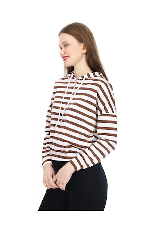Kadın Crop Sweatshirt-kapüşonlu-yarım Fermuarlı-beli Lastikli- S 001